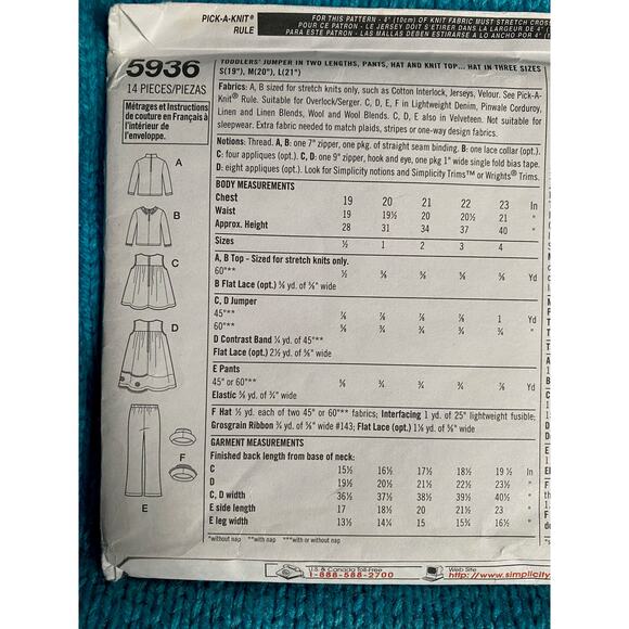 Simplicity Sewing pattern 5936 jumper shirt pants hat - Picture 4 of 5